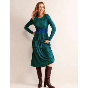 Boden Thea Long Sleeve Green And Blue Midi Dress Size 2 Petite